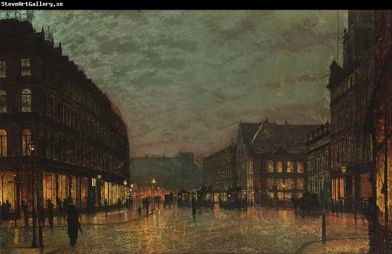 John Atkinson Grimshaw Boar Lane, Leeds, by lamplight. Signed and dated 'Atkinson Grimshaw 1881+' (lower right) signed and inscribed with title on reverse